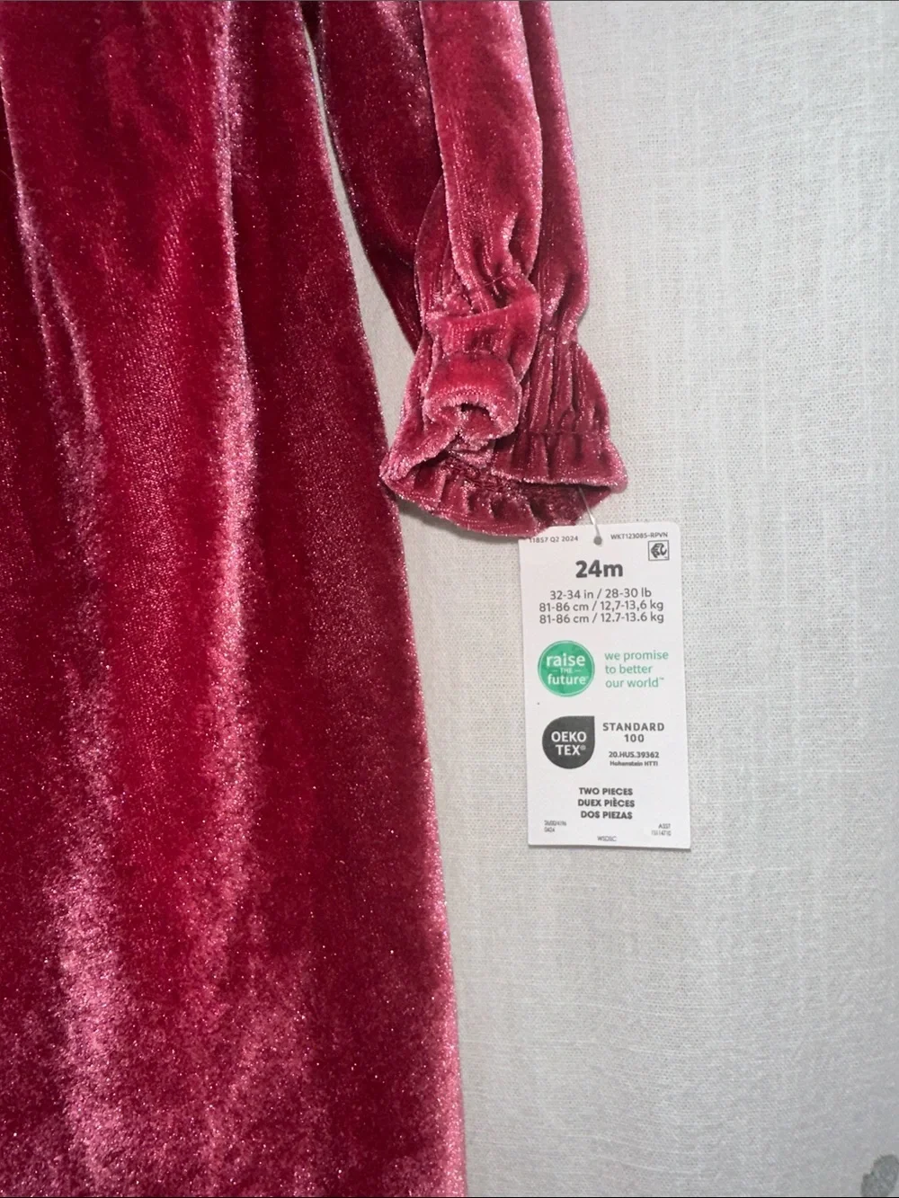 Carter's Velvet Long-Sleeve Toddler Dress in Wine with Bow